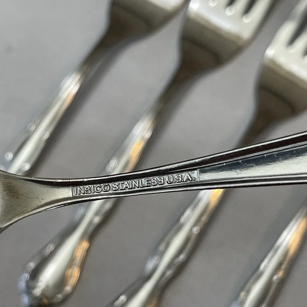 6 Insico International Silver Stainless Salad Forks Victorian Charm Embassador